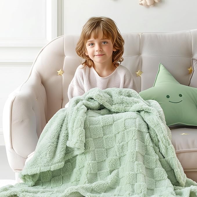 Checkered Baby Blankets Double-Sided Fleece Plush Toddler Blankets for Boys Girls, Lightweight Soft Cozy and Warm Newborn Receiving Blankets for Crib, Couch, Sofa 30 x 40 Inches Sage Tea Green