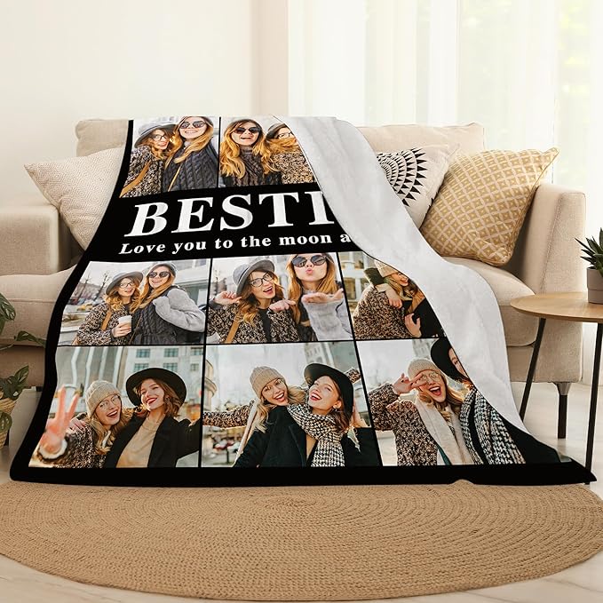 Custom Photo Blanket - Best Friendship Gift for Women, Personalized Birthday Present
