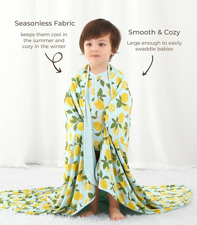 Premium Baby Blanket, Stretchy Quilt for Kid, Soft Crib Bedding for Newborn Baby and Toddler, Nursery Blanket for Boys and Girls, Viscose Made from Bamboo, 50'' x 50'' Lemons