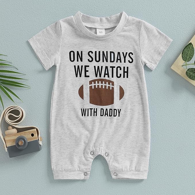 Honganda Infant Baby Boys Girls Football Season Jumpsuit Watch Football with Daddy Funny Romper Playsuit Sweatshirt