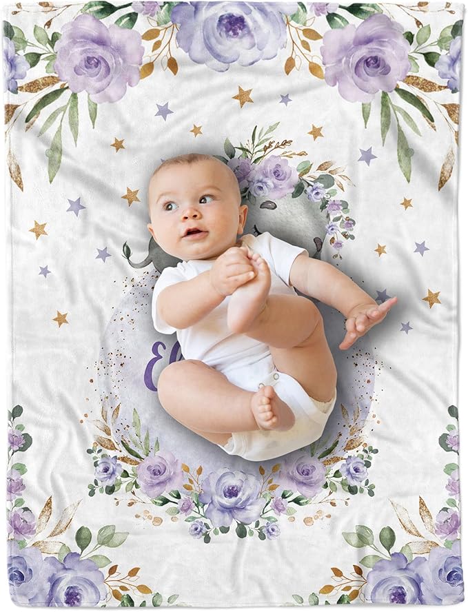 Arteaga Purple Elephant Baby Blanket, Personalized Baby Blankets for Girls, Customized Baby Blankets for Girls, Best Gift for Baby, Newborn, New Mom, Super Soft Plush Fleece, 30''x40''