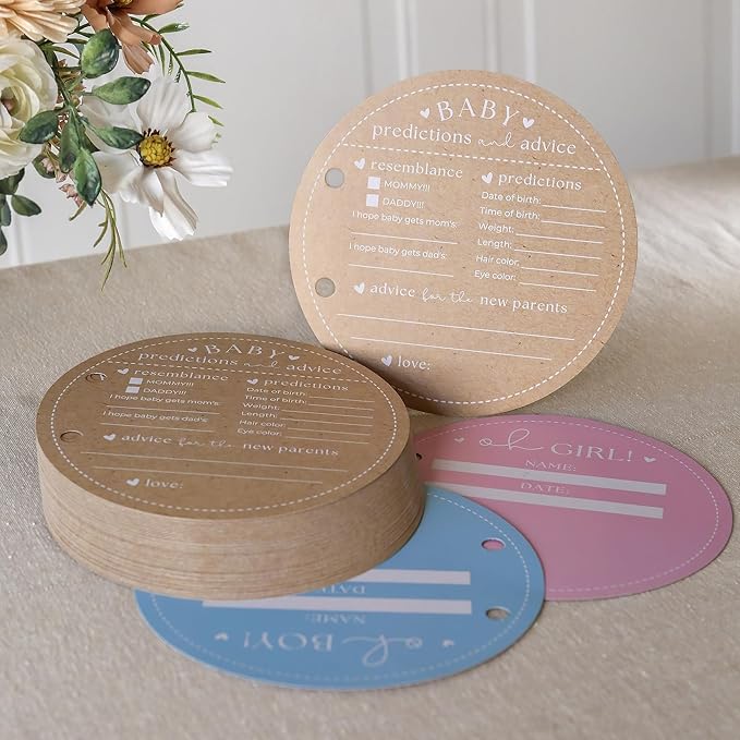 Baby Shower Prediction Card Book Keepsake Circle Shaped, By Kate Aspen Advice Cards, Best Wishes, Baby Shower Decoration, Gender Neutral Baby Shower Game & Party Activity