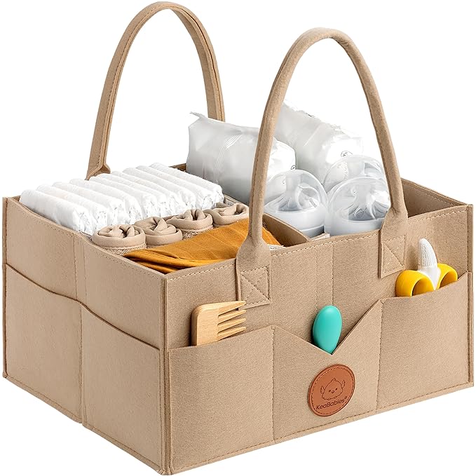 KeaBabies Baby Diaper Caddy Organizer with Handle - Portable Baby Organizers and Storage for Nursery, Changing Table, Large Travel Car Caddy, Girls, Boys Shower Gift Basket, New Mom Gifts (Taupe)