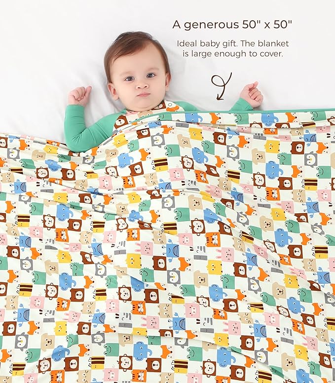 Premium Baby Blanket, Stretchy Quilt for Kid, Soft Crib Bedding for Newborn Baby and Toddler, Nursery Blanket for Boys and Girls, Viscose Made from Bamboo 50'' x 50'' Animal