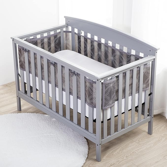 BreathableBaby Breathable Mesh Liner for Full-Size Cribs, Deluxe 4mm Mesh, Gray Links (Size 4FS Covers 3 or 4 Sides)