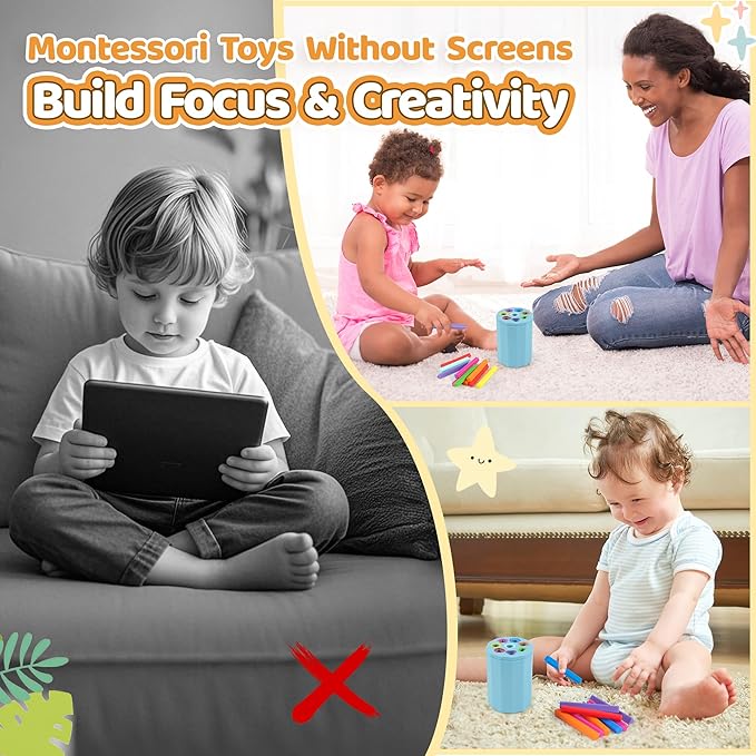 Shape & Color Sorting Montessori Baby Toddler Toys for 1 2 3 Years Boys Girls, Silicone Montessori Toys for 1 Year Old, Fine Motor Skills Sensory Toddlers Toy 1 Year Old Girl and Boy Gift, Sticks