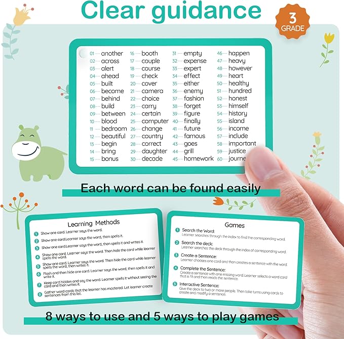 WJPC High Frequency Sight Words Flash Cards 2nd, 3rd Grade (Third-Grade) for 7,8.9 Years Age Kids Boys, Girls, Homeschool Learn to Read, Write.