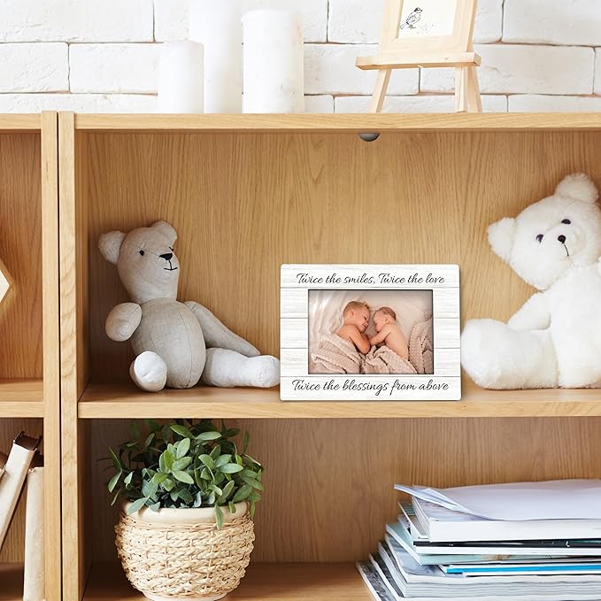 Twins Baby Items 4x6 Picture Frame, Twin Mom Gifts Wooden Picture Frame, Twins Baby Gifts for Girls Boys Mom, Twice the Blessings from Above Decorative Photo Frames for Table Desk Decor