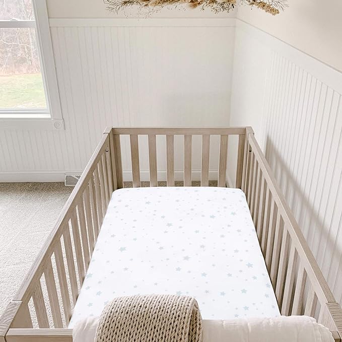 Newton Baby Organic Fitted Crib Sheets (2-Pack) - Ultra Breathable and Soft, 100% Organic Muslin Cotton, Stardust in Moonstone Mist & Solid White, Fits Standard Cribs