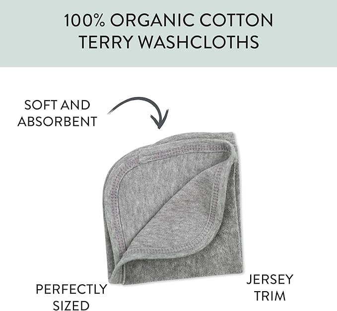 HonestBaby Unisex Baby Organic Cotton Washcloth Multi-Pack Winter Accessory Set, 5-Pack Heather Gray, One Size