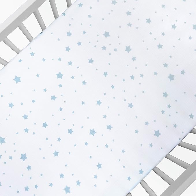Newton Baby Organic Fitted Crib Sheets (2-Pack) - Ultra Breathable and Soft, 100% Organic Muslin Cotton, Stardust in Moonstone Mist & Solid White, Fits Standard Cribs