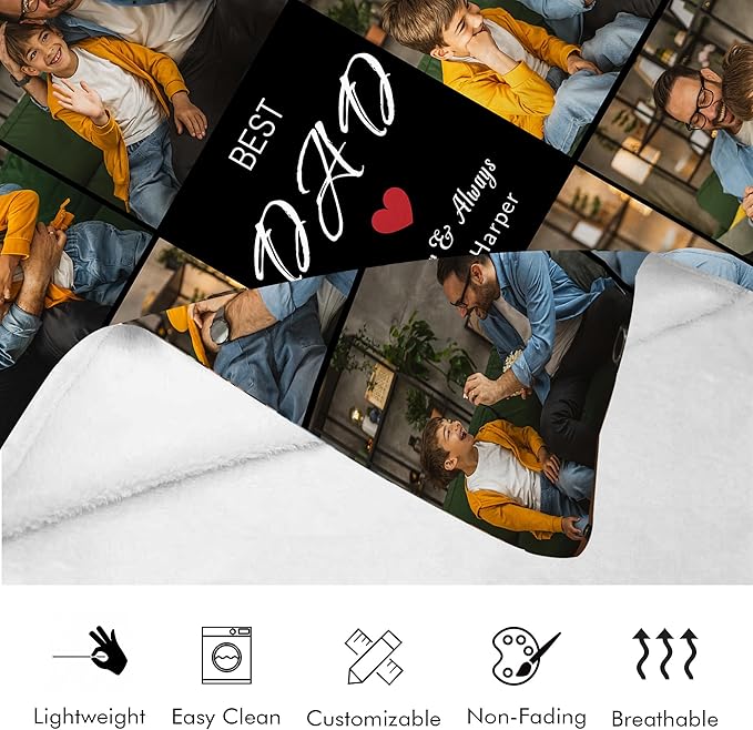 Custom Dad Blanket, Customized with Photos - Dad Gifts for Birthday & Christmas