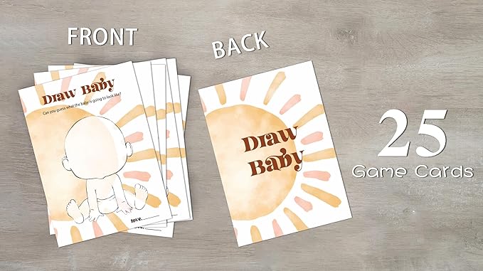 Baby Shower Games For Boy, Boho Sun Draw Baby Shower Game, Sunshine Here Comes The Son Gender Reveal Games, Set of 25 Cards(Bohosun007)