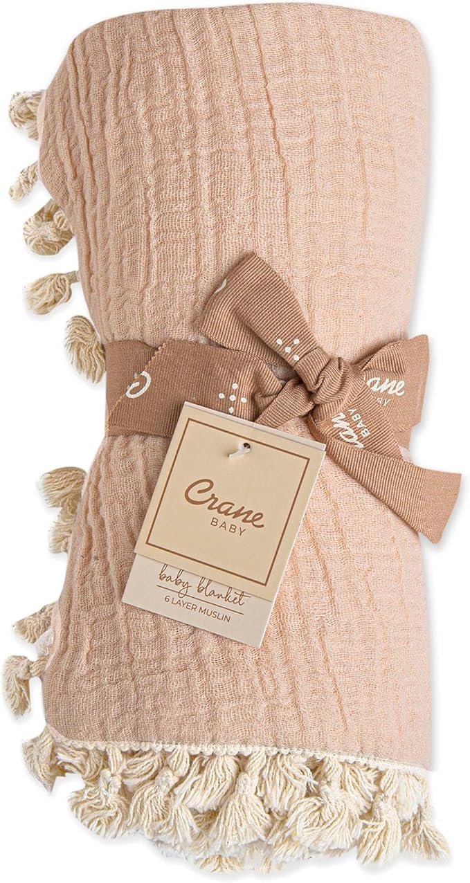 Crane Baby Muslin Swaddle Blanket, Soft Cotton Lightweight Nursery and Stroller Blanket for Baby Boys & Girls, Desert Rose, 30" x 40"