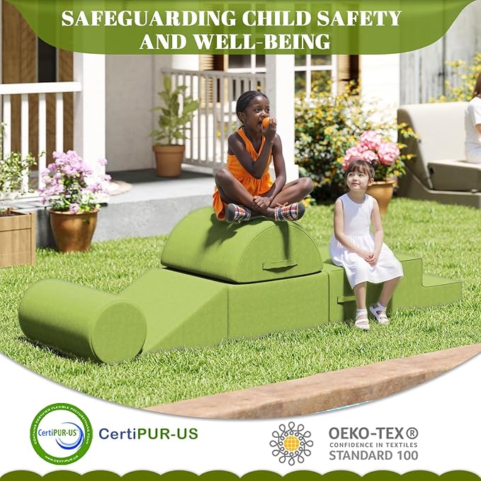 jela Kids Foam Climbing Blocks 6Pcs Soft Play Equipment Waterproof Fabric, UV Resistant Toddler Climbing Toys Indoor& Outdoor Soft Play Climbing, Lightweight Climbing Blocks forToddlers (Green)