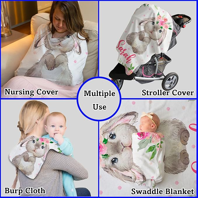 Arteaga Personalized Bunny Blanket for Girls, Customized Baby Blanket for Newborns, King Size