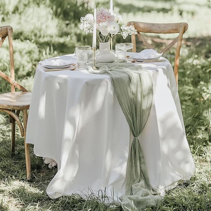 12Pack Sage Green Table Runner 35 x 120 inch Cheesecloth Table Runner 10FT Boho Gauze Cheese Cloth Table Runners Rustic Sheer Table Runners for Wedding Baby Shower Party Decor