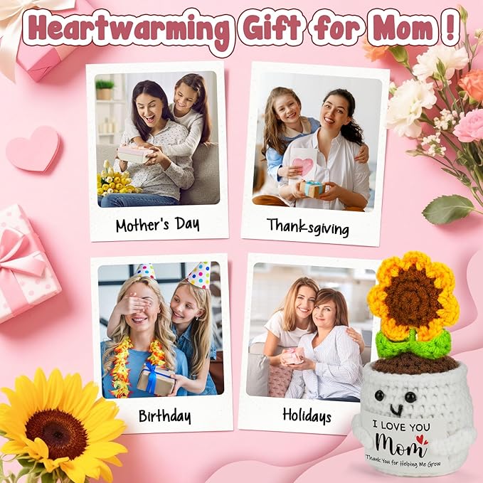 MBL Gifts for Mom Mothers Birthday - Mom I Love You, Handmade Funny Cute Crochet Sunflower for Mother Mama Mommy Birthday Mother’s Day Christmas Stocking Stuffers Present from Daughter Son