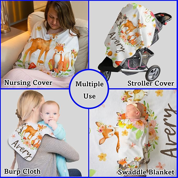 Arteaga Personalized Baby Blanket for Girls - Customized Woodland Animals Design, Super Soft Plush Fleece, 30''x40'' for Newborn, New Mom