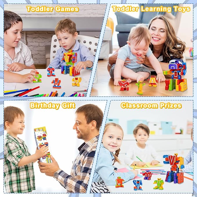Birthday Toy Gifts for 3 4 5 6 8 Years Old Toddler Boys Girls,26 Alphabet Robots ABC Letters Educational Learning Toys for Kids,Alphabots Deformation STEM Fine Motor Skill Gifts for Preschool Age 3+