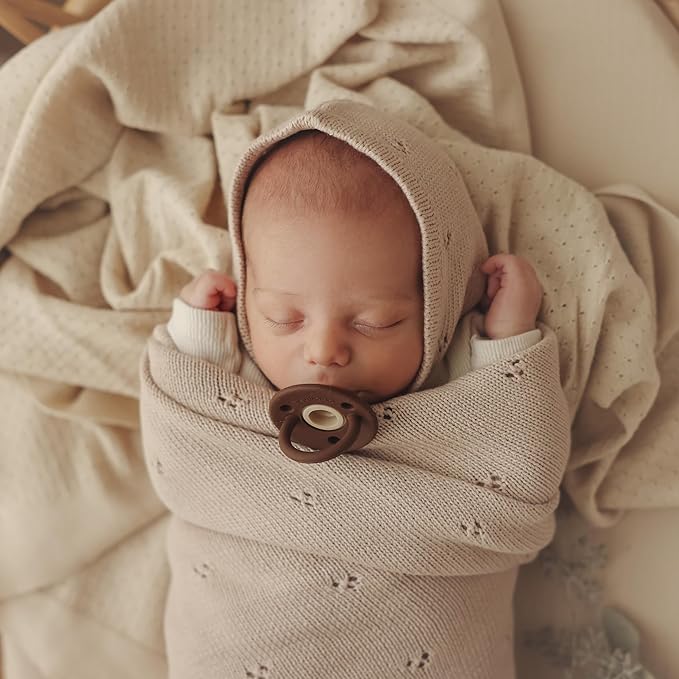 Organic Pointelle Baby Blanket + Hat Gift Set for Boys & Girls - 100% Soft Luxury Cotton Swaddle Blanket + Bonnett Registry for Newborns & Infants (Oatmeal + Hat)
