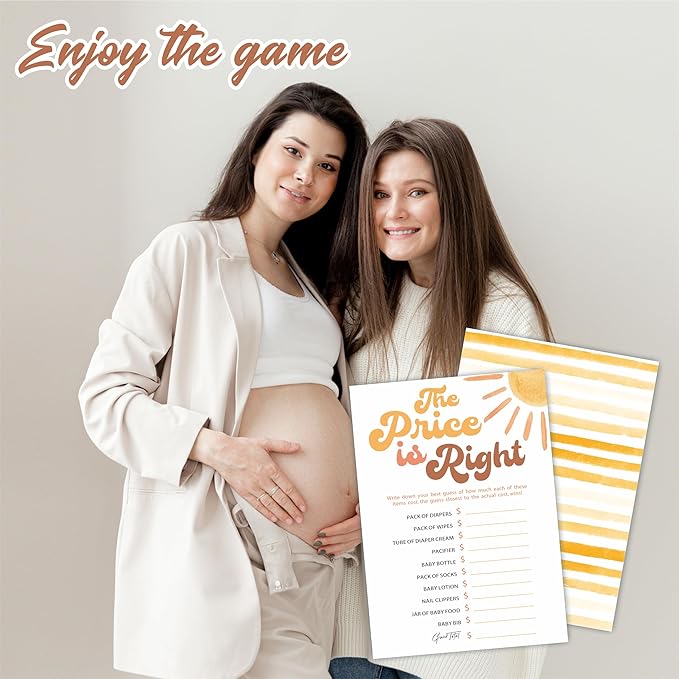 The Price is Right Game Kits for Baby Shower - 30 Double-Sided Fill in Watercolor Sunshine Style Game Cards for Gender Reveal, Baby Announcement, Party Favor & Supplies - C12