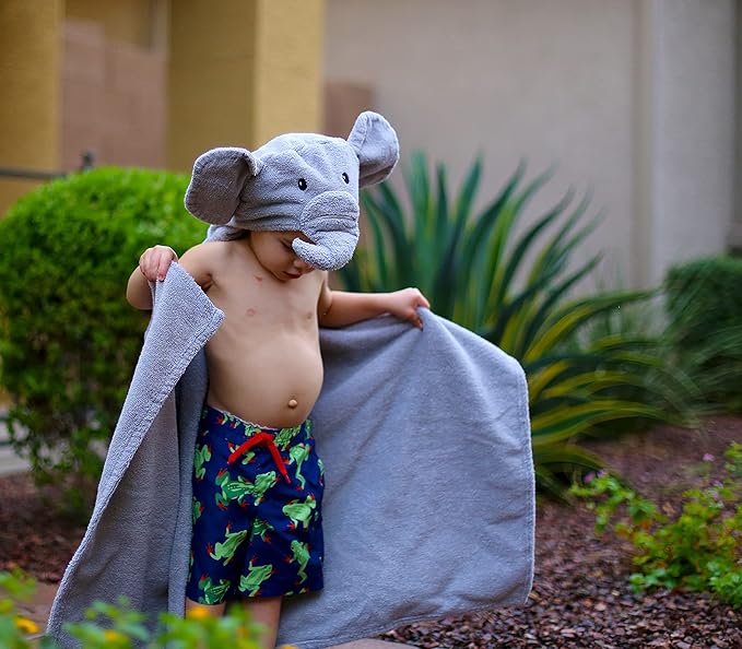 Hooded Baby Towel for Kids 2-8 | Large 100% Cotton Baby Towel for Girls or Boys | Cute Elephant Bath Towels for Babies and Toddlers