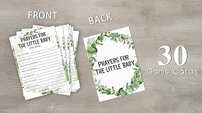 Baby Shower Game Cards, Prayers for Baby Game, Tropical Jungle Theme Party Games, Set of 30, (Green008)