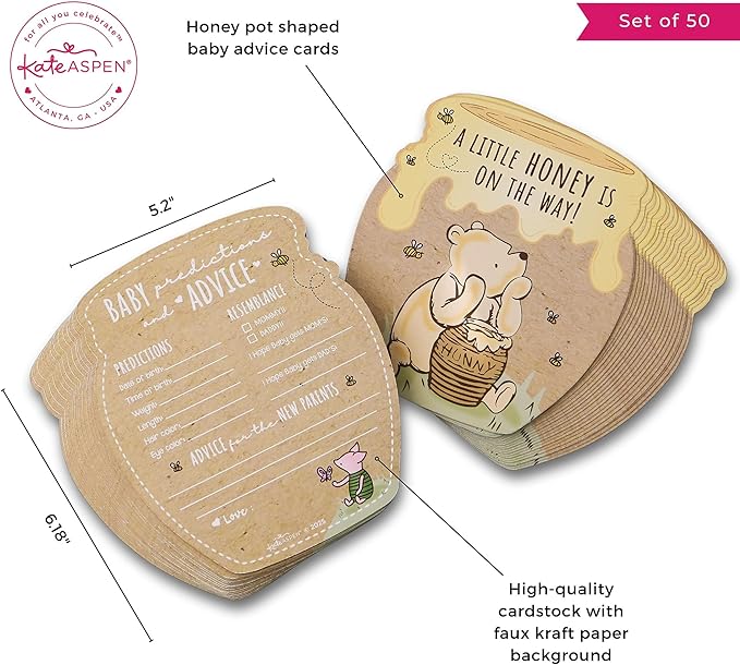 Kate Aspen Honey Bear Advice Cards For Baby Shower Game & Activity, Prediction Cards, Baby Shower Decorations, (Set of 50)