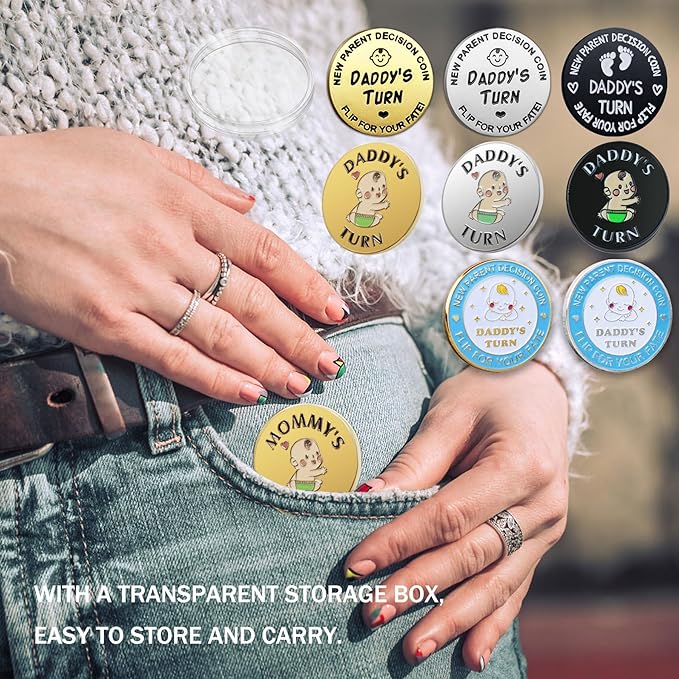 Fathers Day New Baby Gifts for Parents,Double-Sided Decision Coin Gift for New Mom & Dad,Funny Baby Shower Gifts for Couple,Gifts for Pregnant Women as Halloween Thanksgiving Christmas Gift,D-Silver