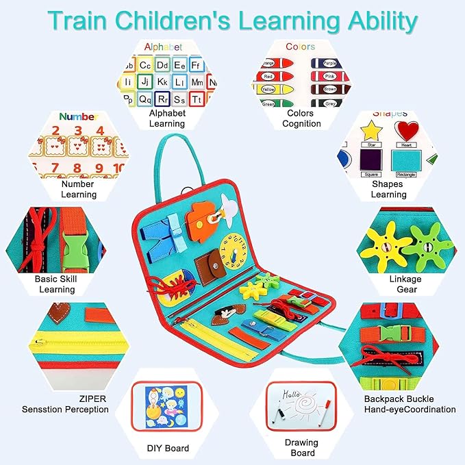 Busy Board for 1 Year Old Sensory Toys for Toddlers 1-3 Montessori Learning Busy Book for Boys Girls Preschool Toys Gift (Green)