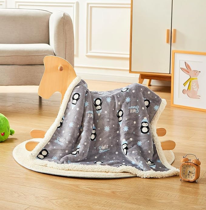 Baby Blankets for Boys Girls Fluffy Fuzzy Blanket Soft Warm Cozy Flannel Fleece Warm Infant Newborn Receiving Blanket 30" x 40" (Grey Penguin)