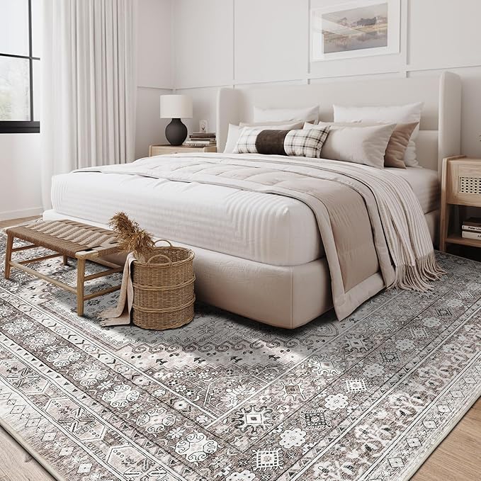 zesthome 6x9 Area Rug, Super Soft Washable Rugs for Living Room, Non-Slip Stain Resistant Vintage Rugs, Ultra-Thin Large Area Rugs (Brown/Beige,6'x9')