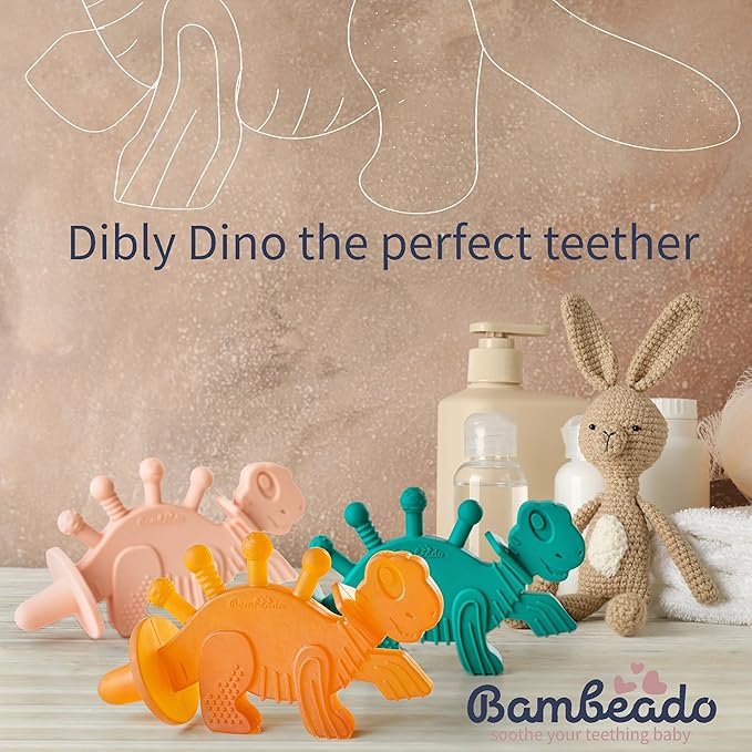 Baby Teether Toy: Dibly - The Dino Baby Teething Toys BPA-Free Teethers Inspired by Nature with Natural Rubber Pacifier