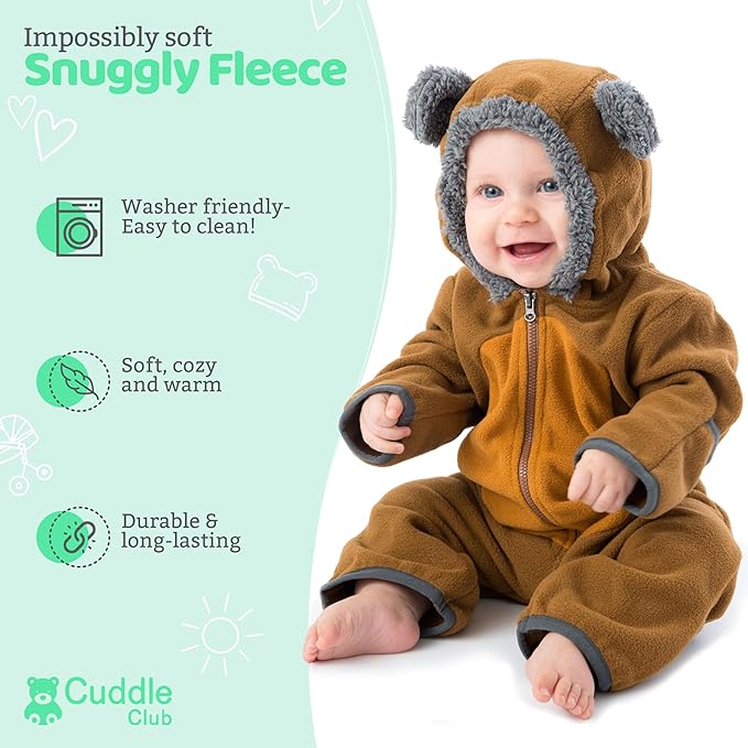 Cuddle Club Fleece Baby Bunting Bodysuit with Hood, Convertible Mittens & Booties, Car Seat Friendly, Soft & Warm, Easy Zip