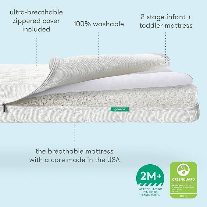 Newton Baby Crib Mattress and Toddler Bed - Ultra-Breathable Proven to Reduce Suffocation Risk, 100% Washable, 2-Stage, Non-Toxic Better Than Organic, Removable Cover - Deluxe 5.5" Thick- White