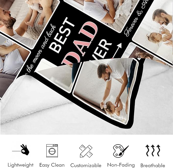 Custom Dad Blankets with Photos - Perfect Dad Gifts for Birthday, Christmas from Daughter