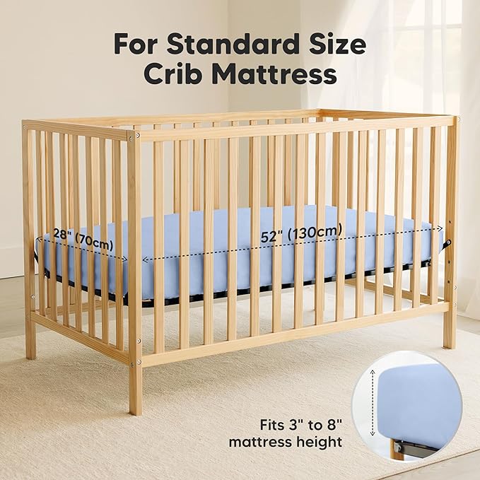 2-Pack Waterproof Crib Sheets for Boy, Girl - Organic Cotton 52X28 Fitted Crib Sheets Neutral,Crib Mattress Protector Sheets,Soft Toddler Bed Sheets,Washable Infant Fitted Baby Crib Sheets (Blue Flax)