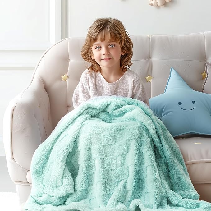 Checkered Baby Blankets Double-Sided Fleece Plush Toddler Blankets for Boys Girls, Lightweight Soft Cozy and Warm Blanket for Home Bed, Couch, Sofa 30 x 40 Inches Aqua Blue