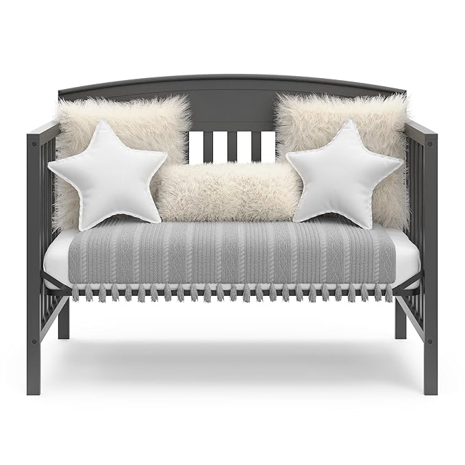 Graco Benton 5 in 1 Convertible Crib (GREENGUARD Gold Certified) with Premium Foam Crib and Toddler Mattress Included - Gray, Converts from Baby Crib to Toddler Bed, Daybed and Full-Size Bed