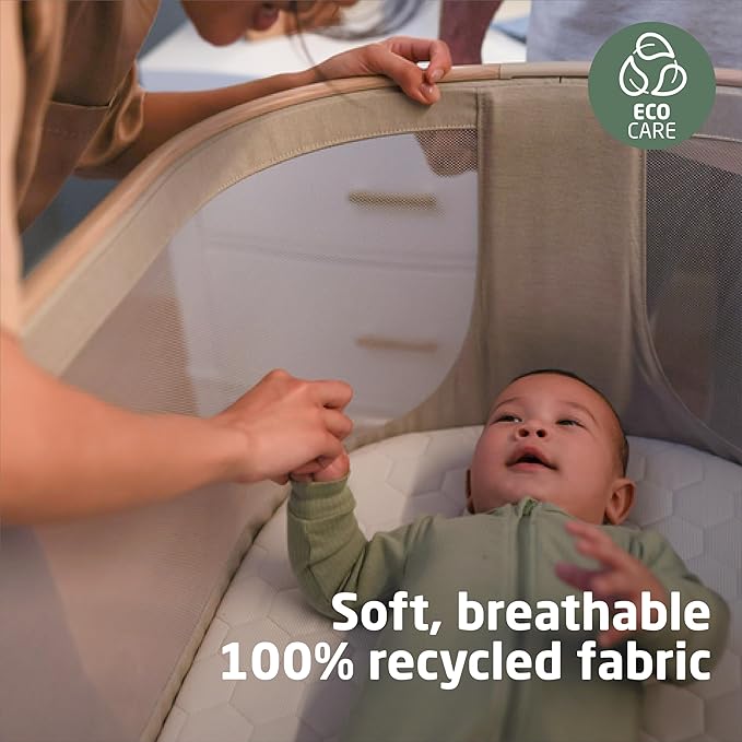 Maxi-Cosi Iora Baby Bassinets Bedside Sleeper, Portable Bassinet, Infant Bedside Sleeper Crib, Height Adjustable, Breathable Mesh, Large Storage Basket, Classic Oat