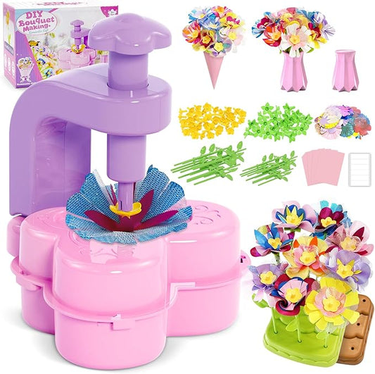 Fabric Flower Bouquet Toys for Kids – Mess-Free & Creative DIY Arts and Crafts for Child Ages 3 4 5 6 7 8 9+, No Glue Needed, Fun Early Educational STEM Gift for Birthdays, Christmas, Holidays