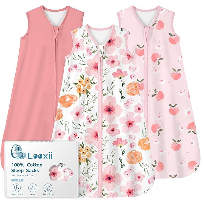 Looxii Baby Sleep Sack 0.5 TOG, 100% Cotton 3 Pack Wearable Blanket Baby Sleep Bag for Newborn Infant, 2-Way Zipper Lightweight Toddler Sleeping Sack 12-18 Months