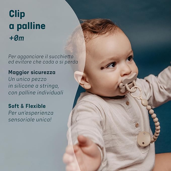 Suavinex Color Essence Silicone Baby Pacifier Clip, Single Piece 100% Soft Silicone Chain, Baby Accessories and Essentials, Designed in Spain, Blue