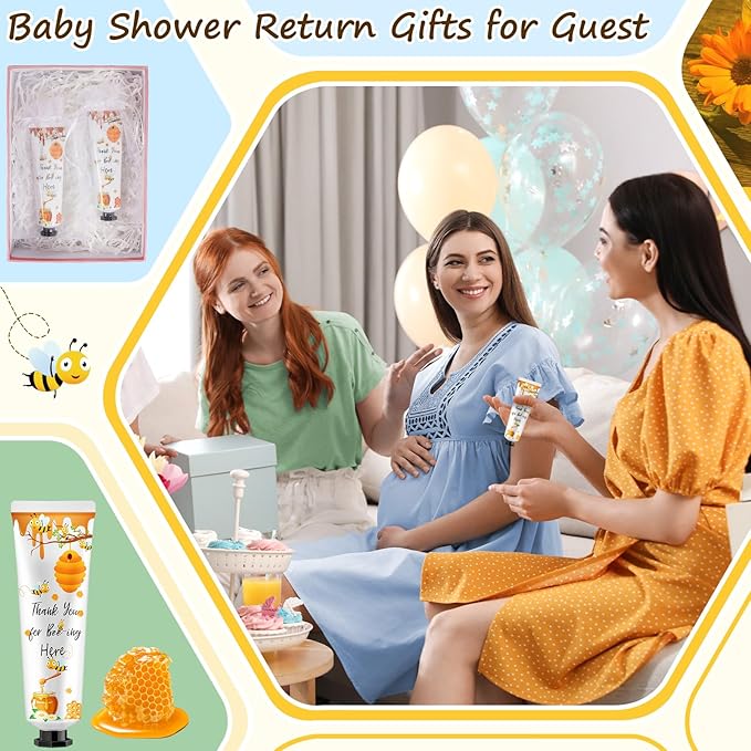 48 Sets Baby Shower Hand Cream Bulk Bee Honey Baby Shower Favors Bridal Thank You Hand Cream for Guests Travel Size Lotion with Organza Bags