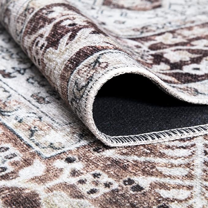 Bloom Rugs Caria Washable Non-Slip 10 ft Runner - Beige/Brown Traditional Runner for Entryway, Hallway, Bathroom, and Kitchen - Exact Size: 2'6" x 10'