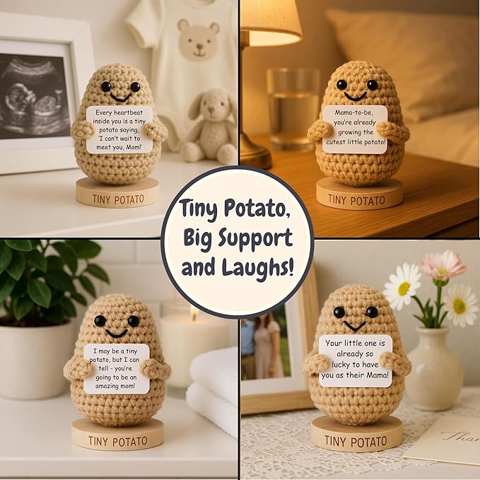 Mom to Be Gifts - Handmade Crochet Potato with 30 Empowering Messages for Expecting Moms - Unique Gift for Pregnant Women - Pregnancy Gift for Christmas | Funny Crochet Doll for an Expecting Mom