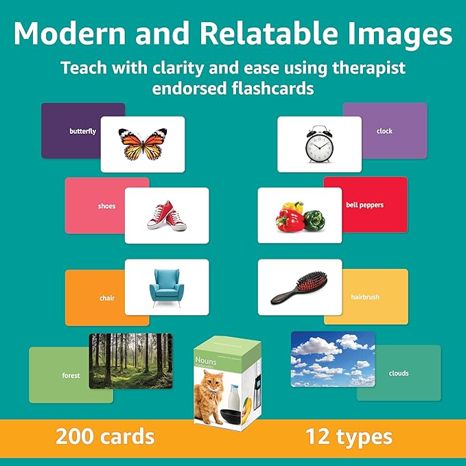 Picture My Picture Nouns Flash Card Set – Speech Therapy Tool for Vocabulary, Communication & Thinking, Scratch-Resistant with Activity Guide, Suitable for Education, ESL & ABA – Set of 200