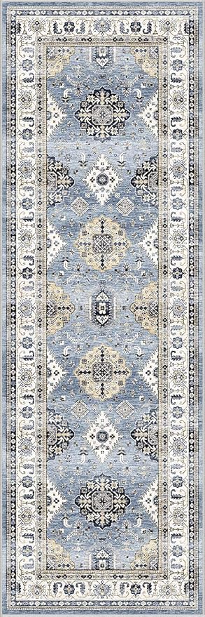 Dripex Vintage Runner Rug-2x8 Washable Distressed Hallway Runner Oriental Medallion Carpet Non-Slip Stain-Resistant Kitchen Mat Foldable Thin Accent Rug for Entrance Living Room Bedroom