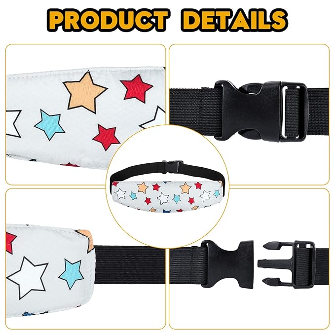 Baby Carseat Head Support,Car seat Straps Pillow Support Ban,Stroller Neck Relief Strap Headrest,Slumber Sling Sleep Positioner for Toddler Infants Child Children Kids(White Stars + Birds)